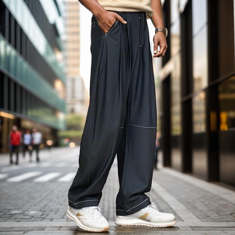 Silky loose denim style casual trousers