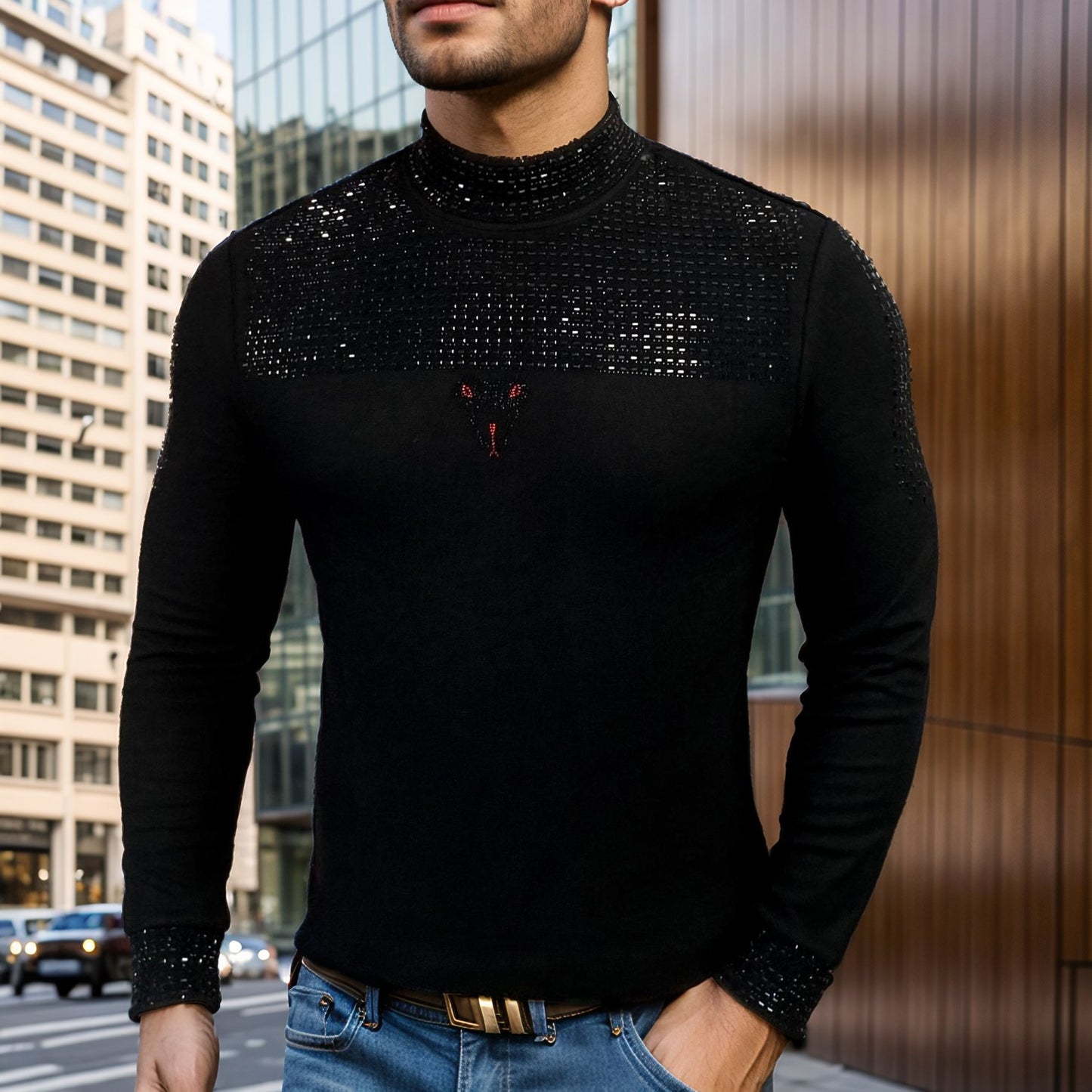 Black Diamond Turtleneck Slim Fit Stretch Top