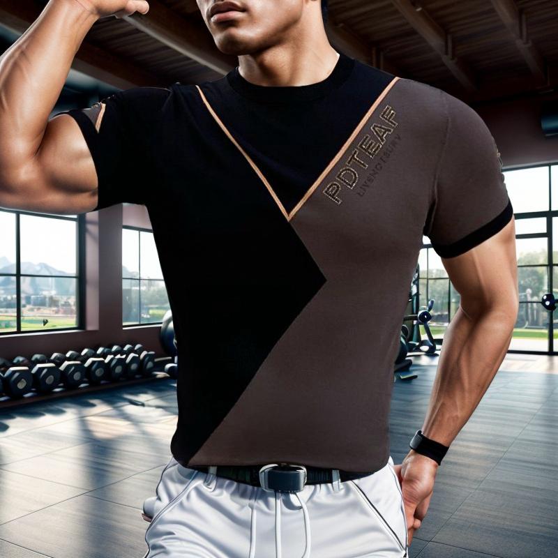 Geometric contrast slim fit stretch T-shirt