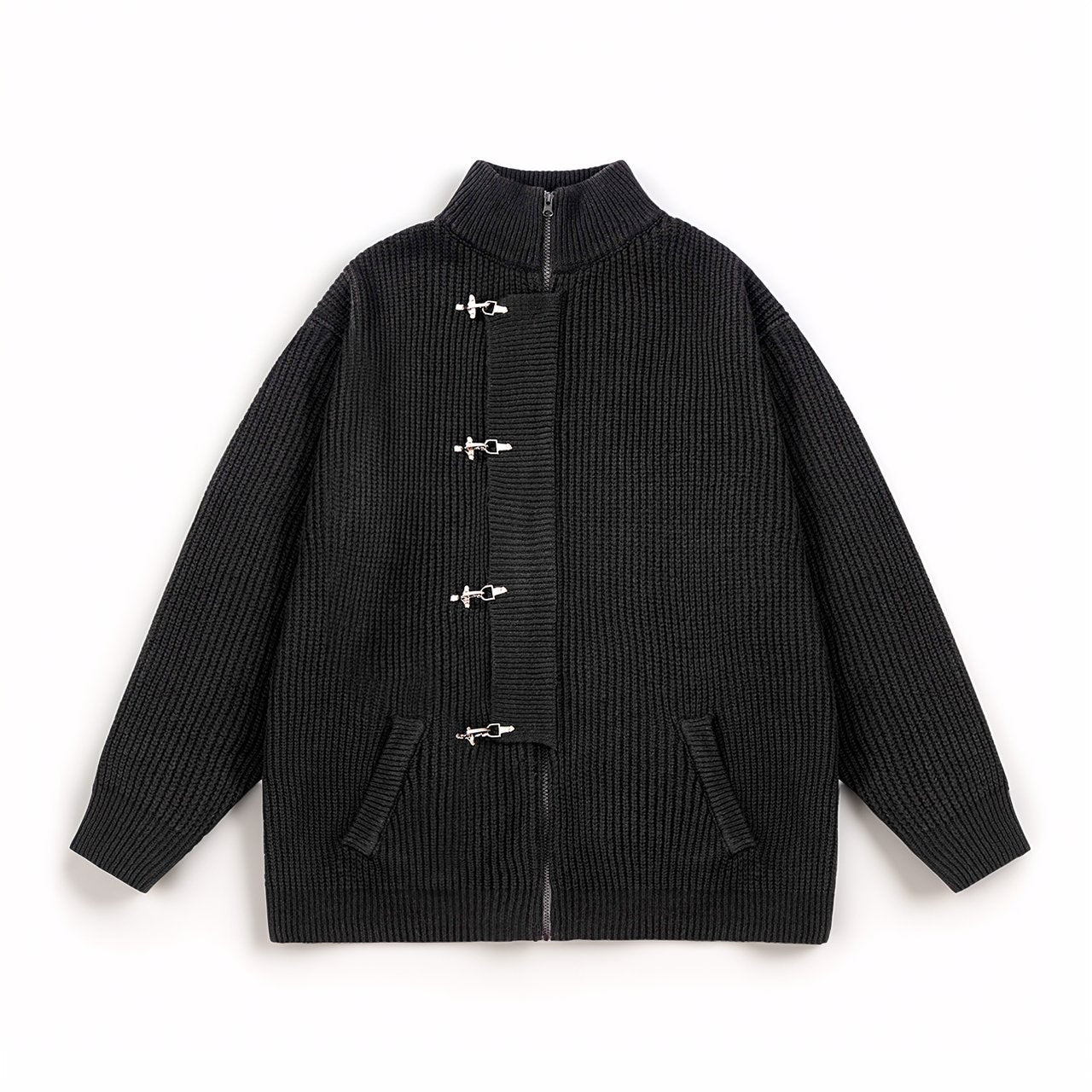 Metal mechanical buckle loose knit cardigan