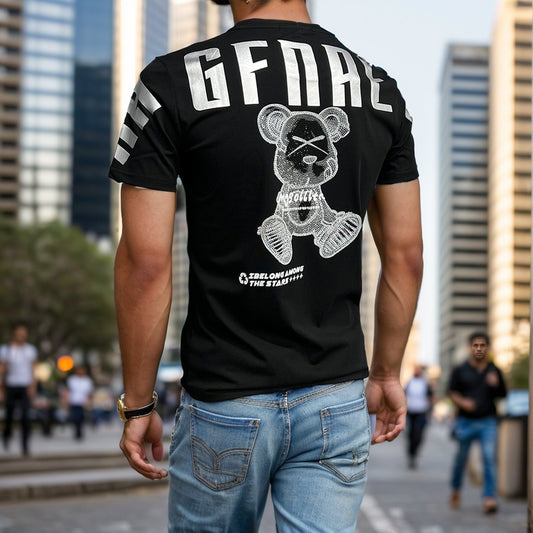 Rhinestone bear letter print T-shirt