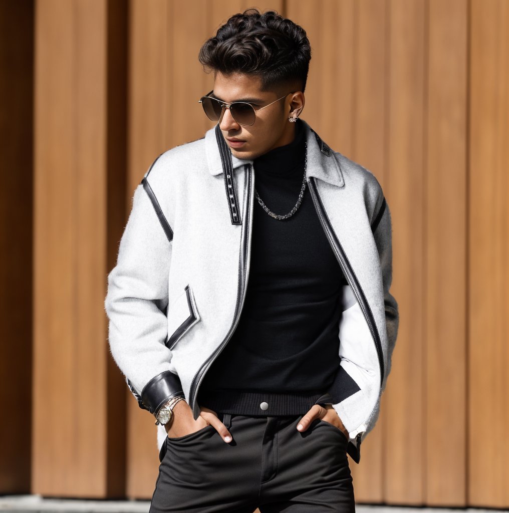 Leather-trimmed lapel cashmere-blend jacket