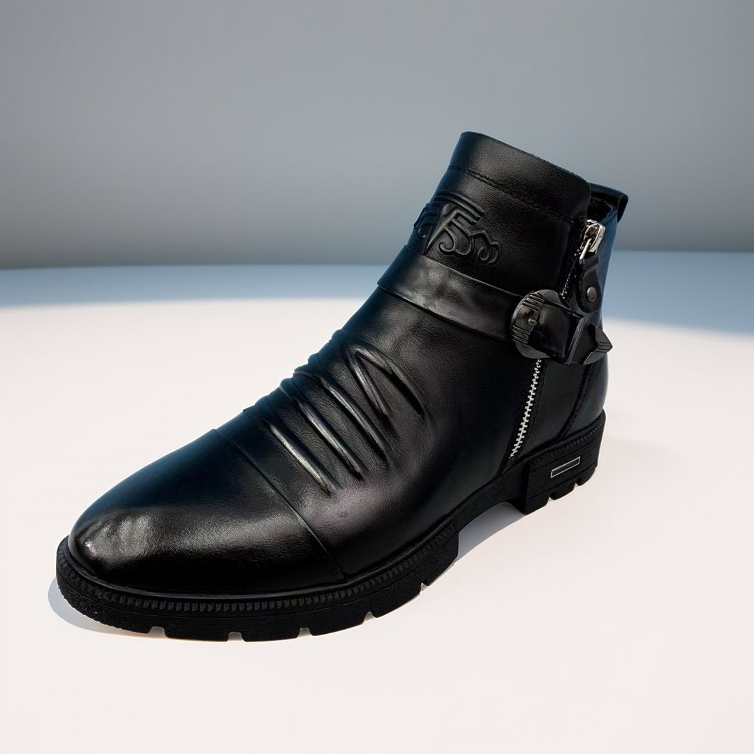 Premium leather embossed low-top boots