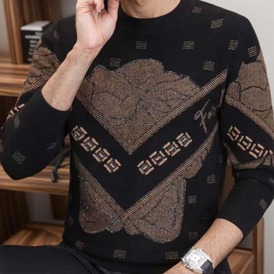 Rhinestones vintage pattern knitted sweater