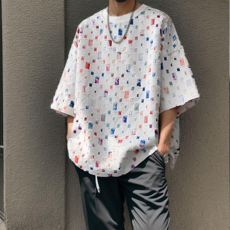 Ripped Color Block Soft Oversized T-shirt