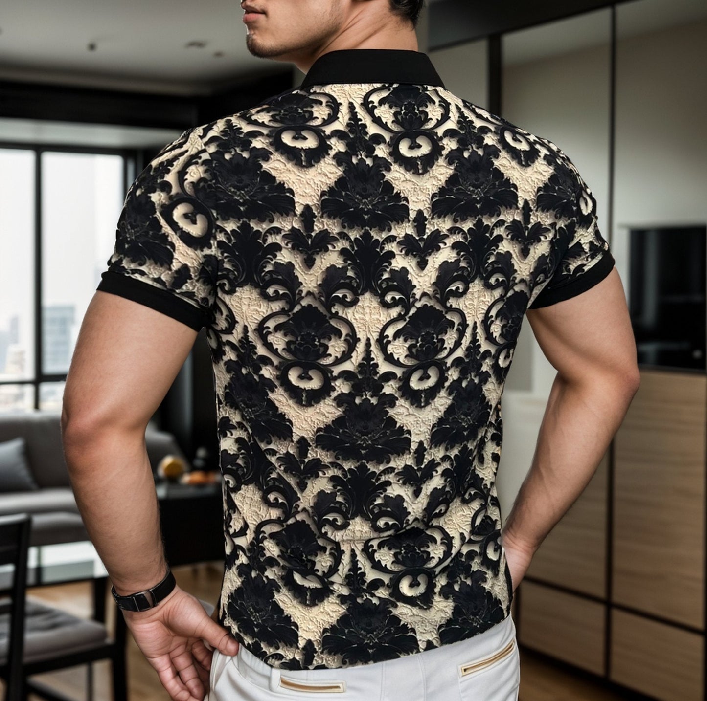 Retro palace relief stone texture shirt