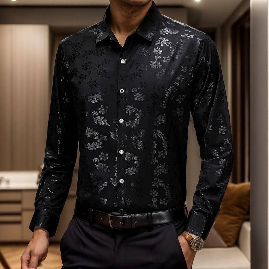 Reflective Leaves Texture Slim Fit Shirt