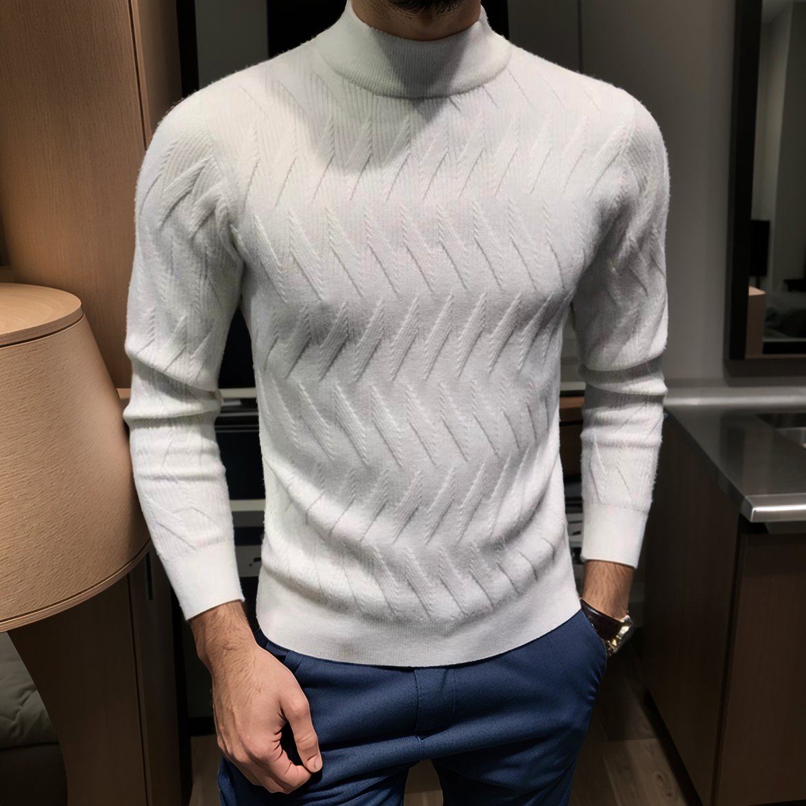 Textured elastic slim sweater