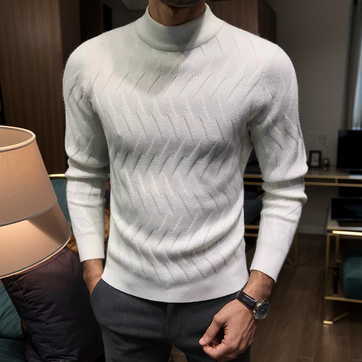 Textured elastic slim sweater