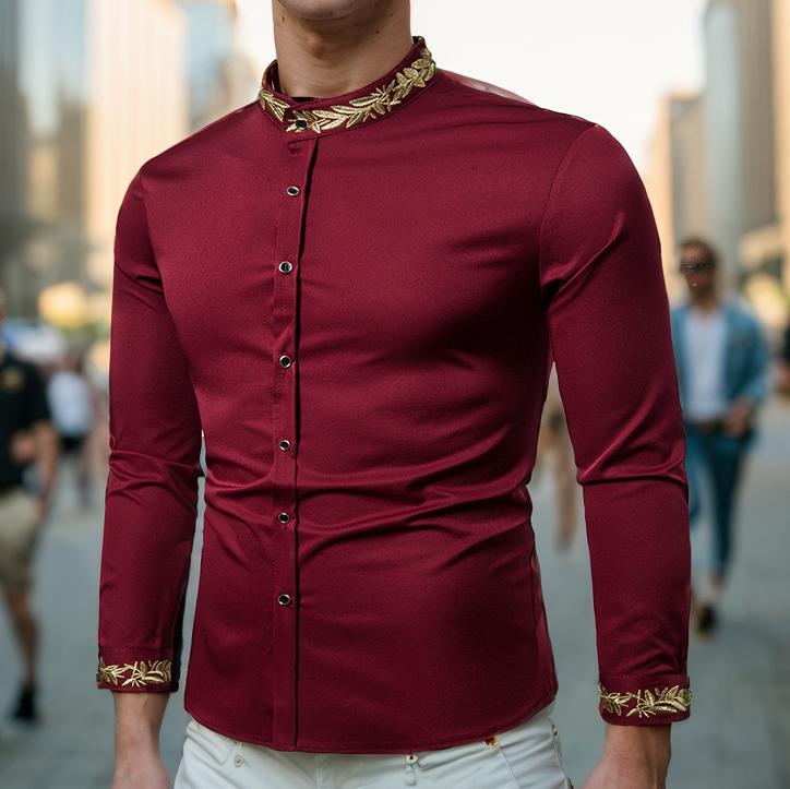 Gold embroidered slim fit shirt