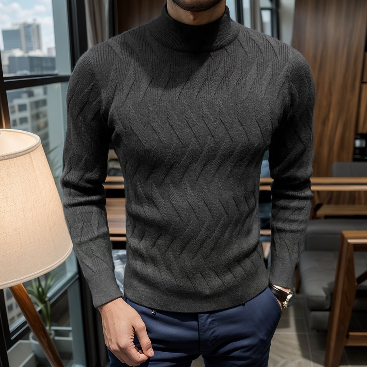 Textured elastic slim sweater