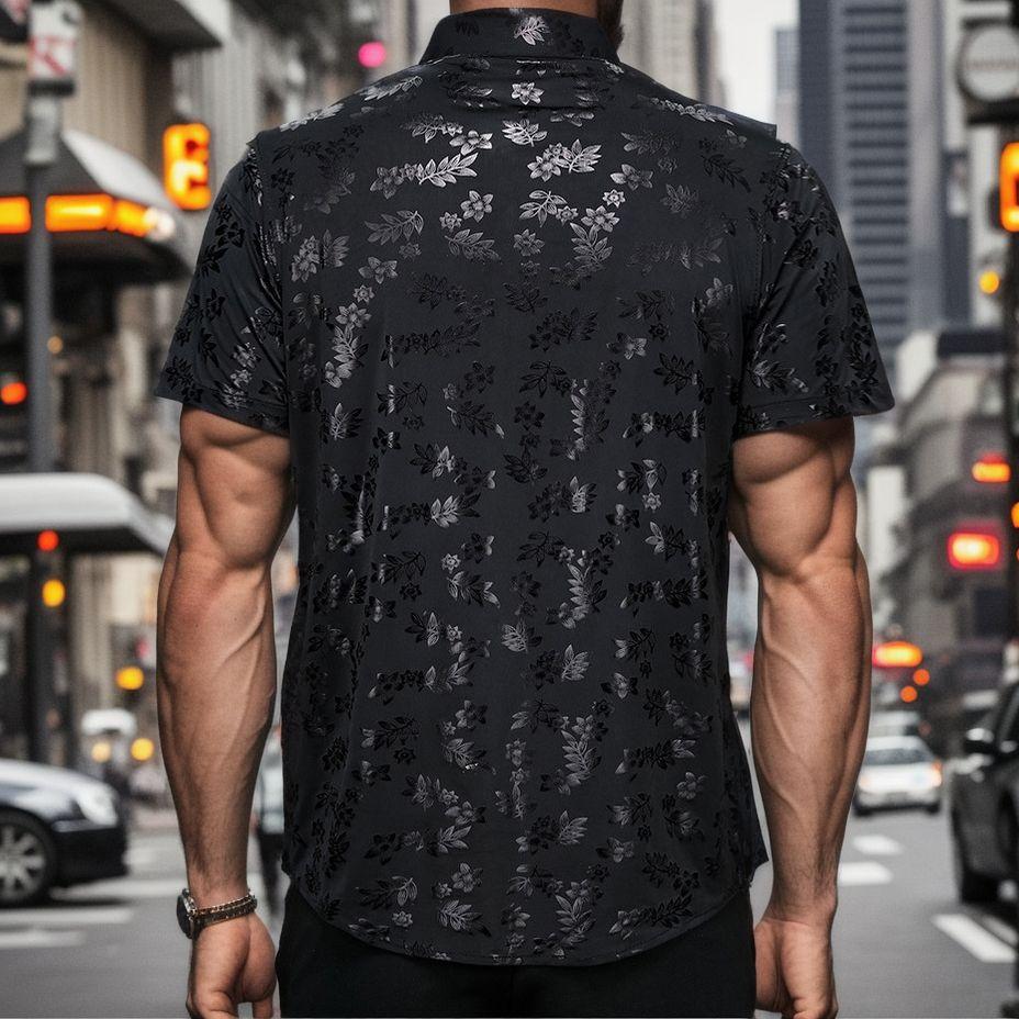 Reflective leaf print slim-fit shirt